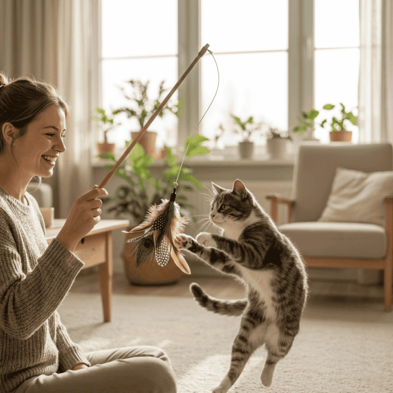 Dlaczego Twój kote nie potrzebuje maratonu, czyli błędy w zabawie. zabawa wędką z kotem