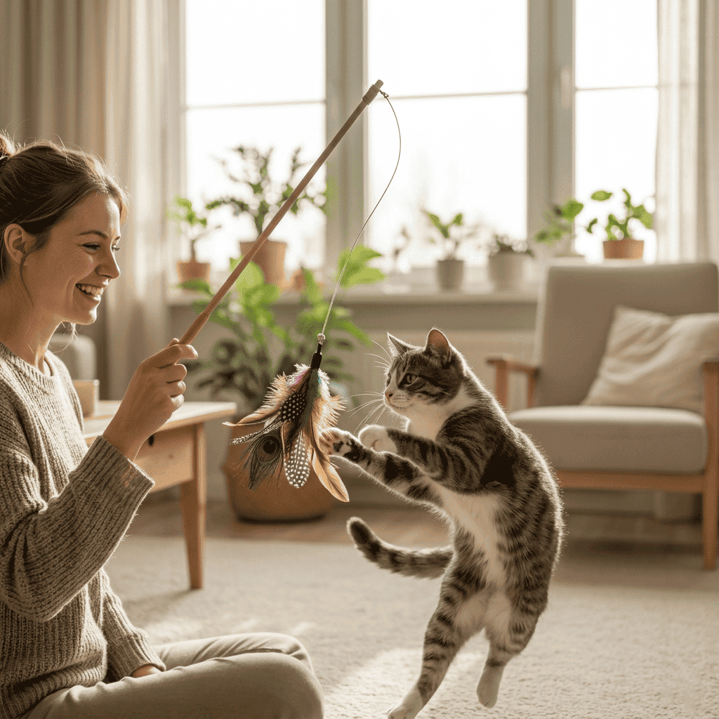 Dlaczego Twój kote nie potrzebuje maratonu, czyli błędy w zabawie. zabawa wędką z kotem